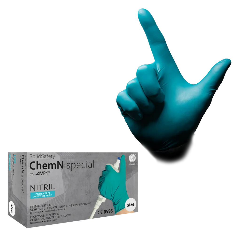 Guantes de nitrilo desechables, talla XL, verde, Solidsafety Chemn Especial