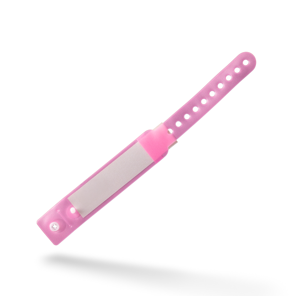 Muñequera infantil de material de pvc para pacientes, color rosa, 162 x 18 mm