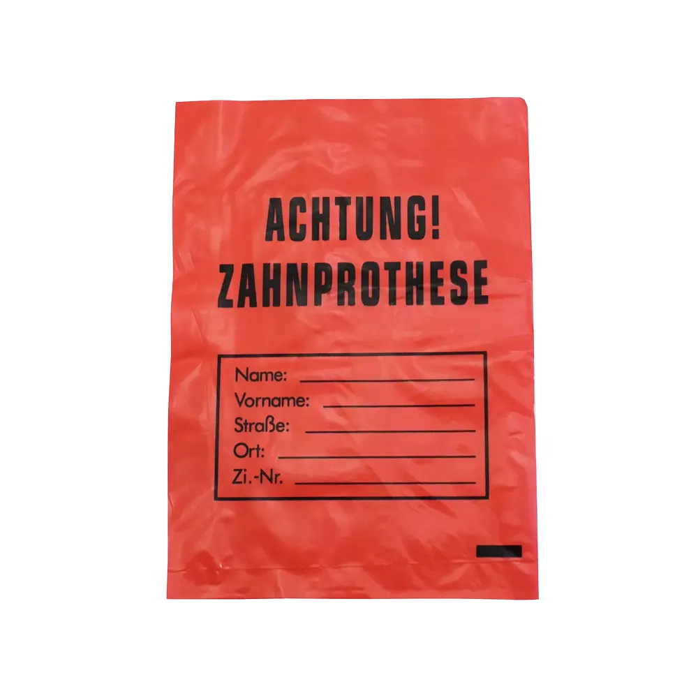 Bolsas para prótesis dentales de LDPE, color rojo, 17 x 24 cm