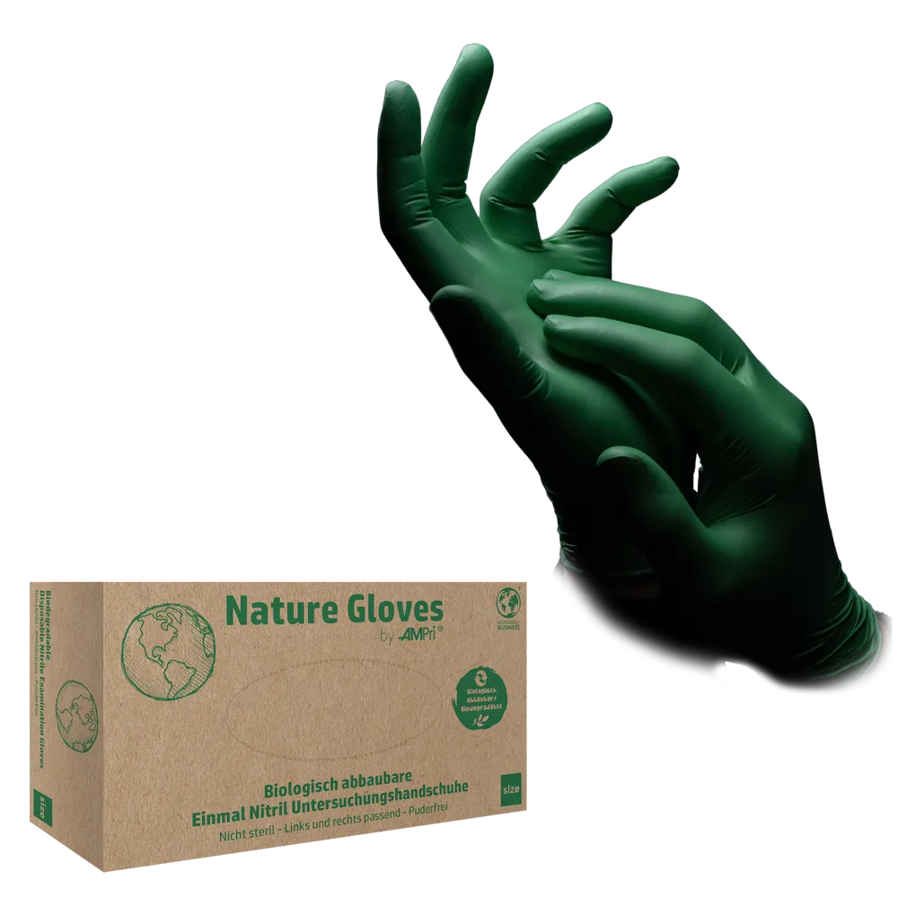 Guantes de nitrilo, verde, talla M, sin polvo, Nature Gloves by Med-Comfort