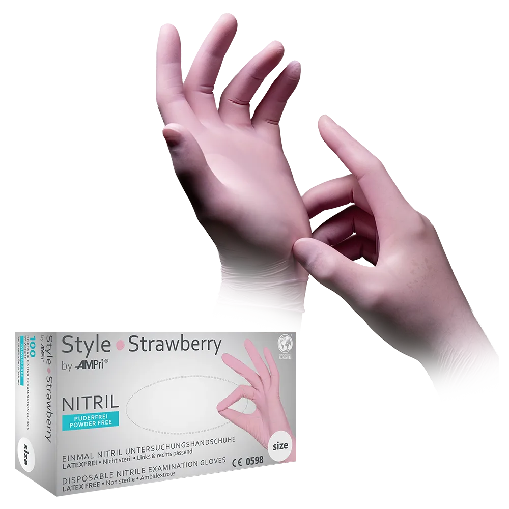 Guantes de nitrilo, rosa, talla M, sin polvo, estilo Strawberry de Med-Comfort