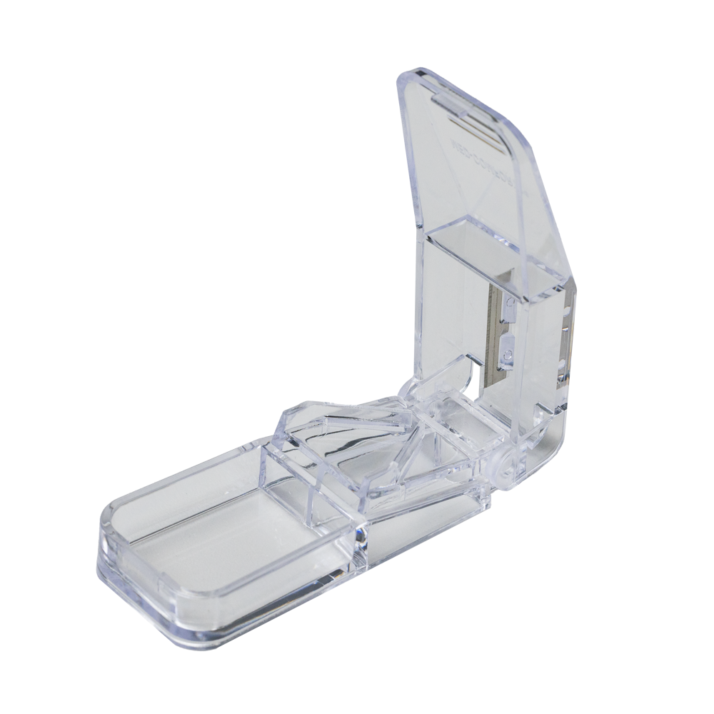 Separador de pastillas, transparente, Med-Comfort: comprar separador de pastillas con hoja de acero inoxidable para dividir fácilmente las pastillas.