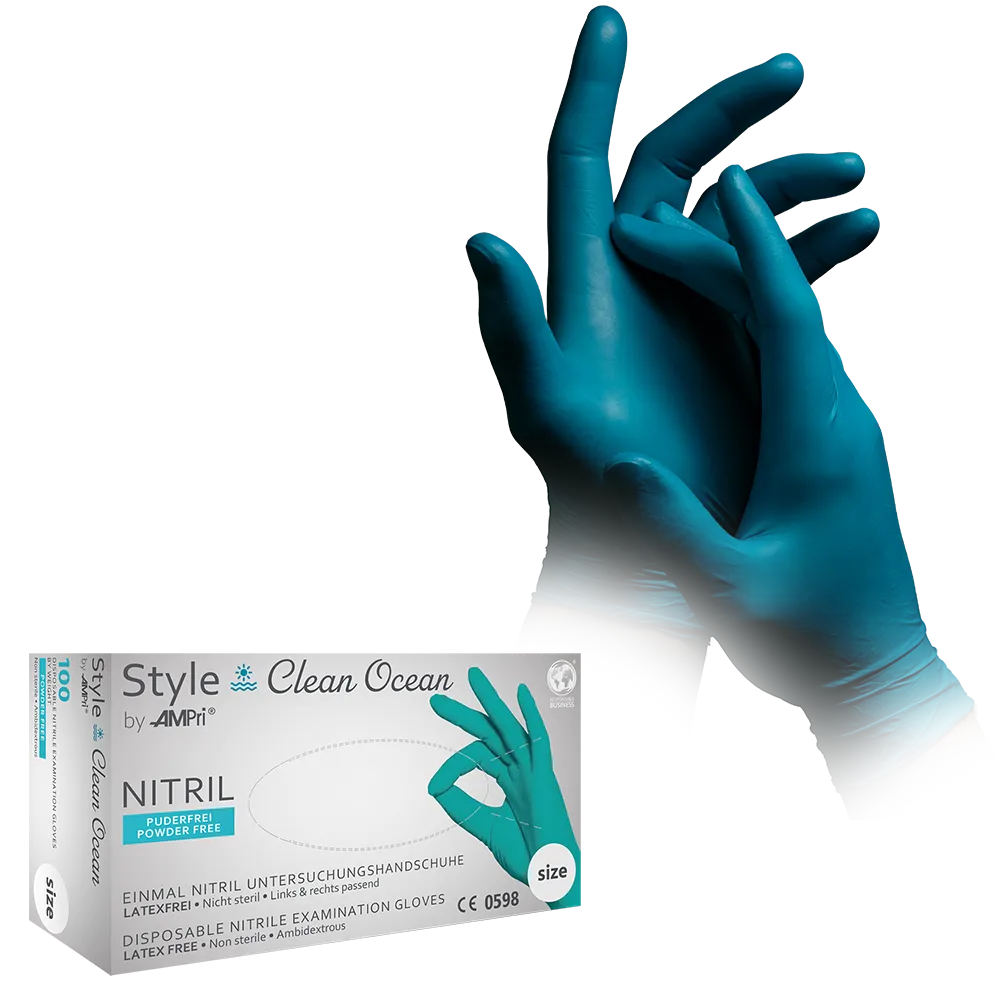 Guantes de nitrilo, verde, green ocean, talla M, sin polvo, estilo CLEAN OCEAN de Med-Comfort
