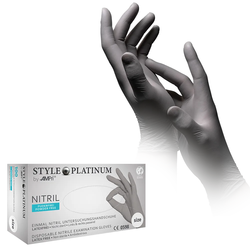 Guantes de nitrilo, gris plateado, platinum, talla M, sin polvo, estilo PLATINUM de Med-Comfort