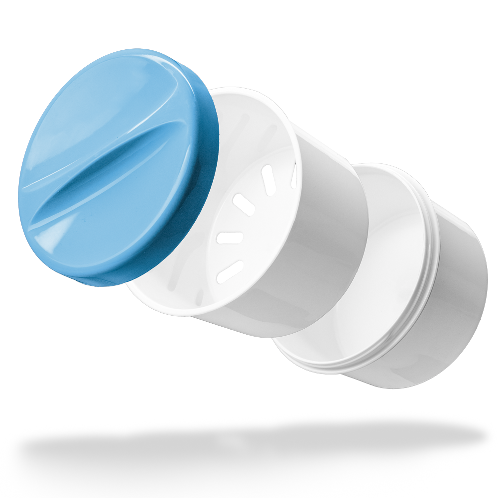 Vaso desechable de PP para dentaduras postizas, blanco, azul, 250 ml de capacidad