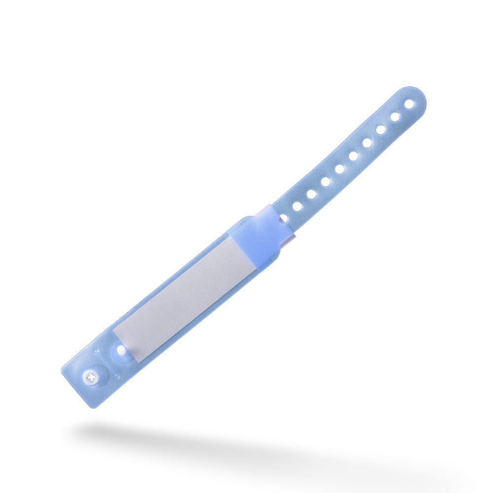 Muñequera infantil de material de pvc para pacientes, color azul, 162 x 18 mm