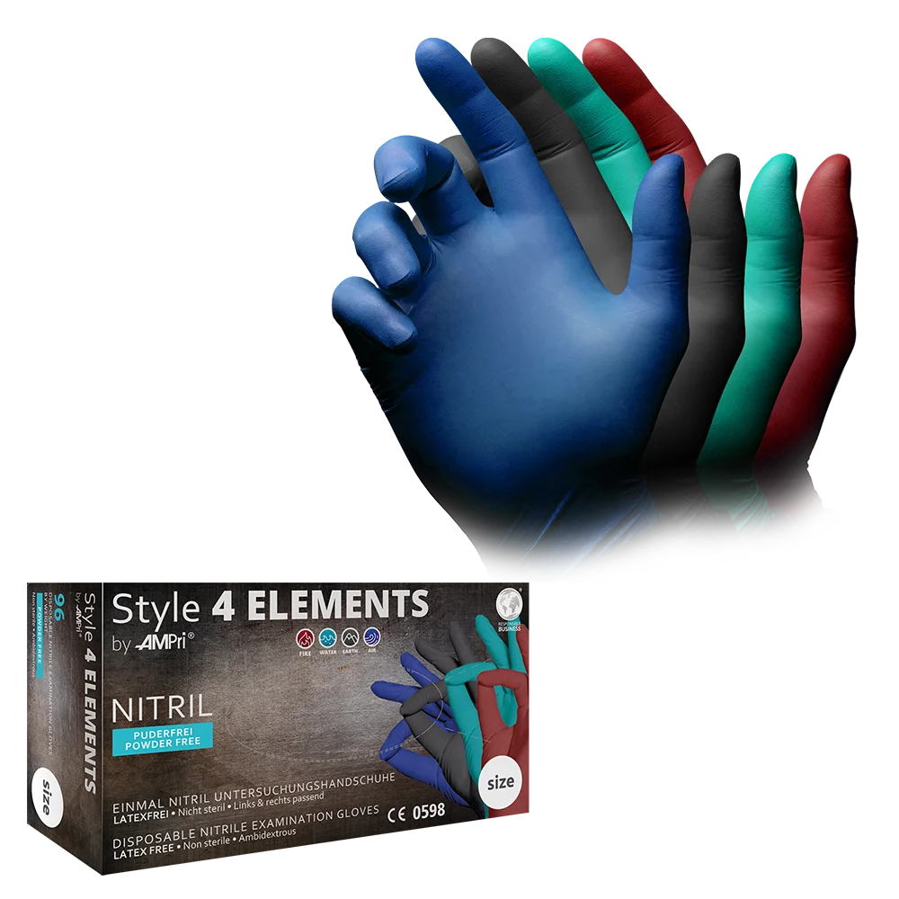 Guantes de nitrilo, de color, mezcla de colores, talla M, sin polvo, Style 4 Elements by AMPri
