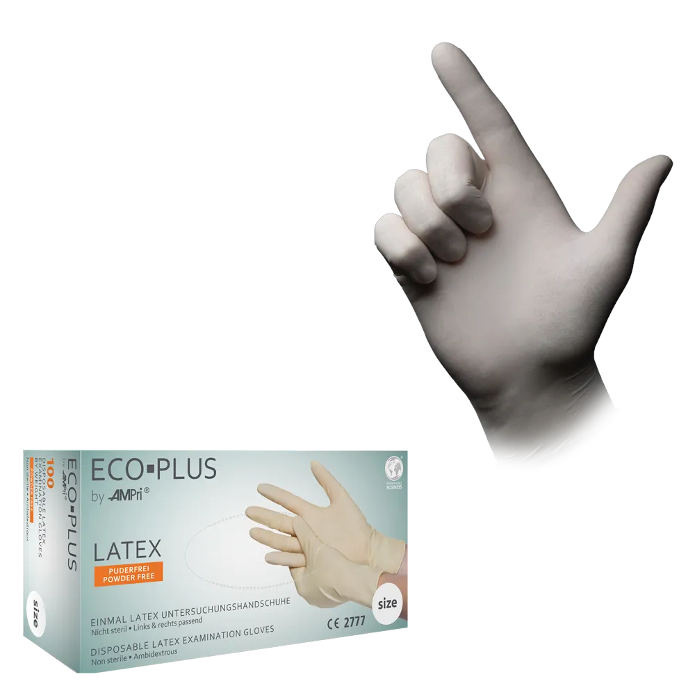 Guantes de látex, blanco, talla L, sin polvo, Eco-Plus: comprar guantes desechables de látex como guantes de examen y guantes de protección.