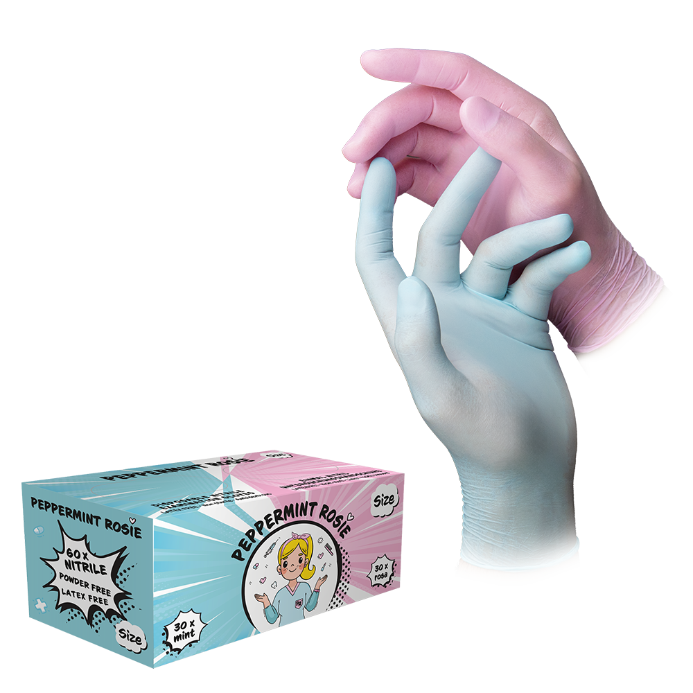 Guantes de nitrilo, mezcla de colores menta y rosa, talla M, sin polvo, STYLE Peppermint Rosie