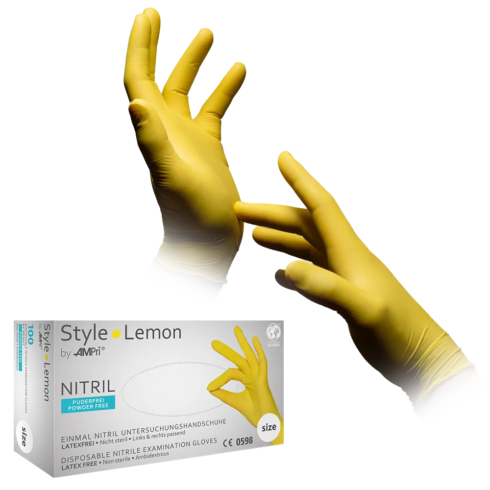 Guantes de nitrilo, amarillo, talla M, sin polvo, estilo Lemon de Med-Comfort