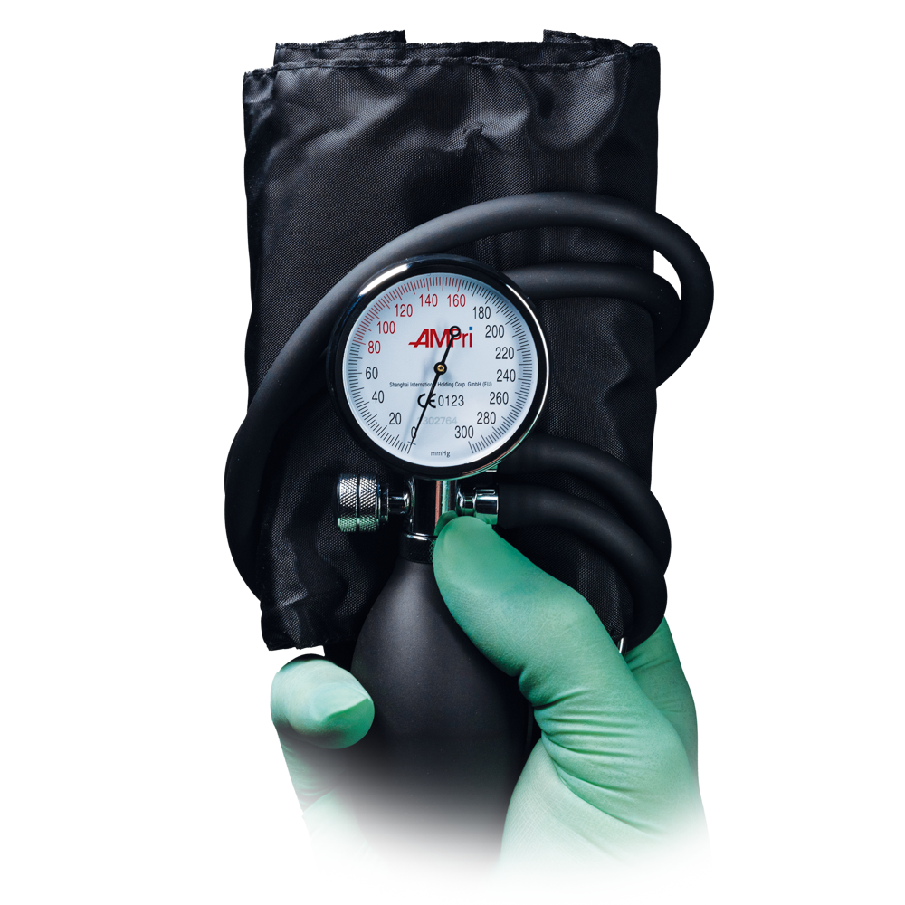 Tensiómetro aneroide brazo, negro, Med-Comfort: comprar Tensiómetro con sistema de 2 tubos para la medición manual de la presión arterial como suministros para el paciente y la sación.