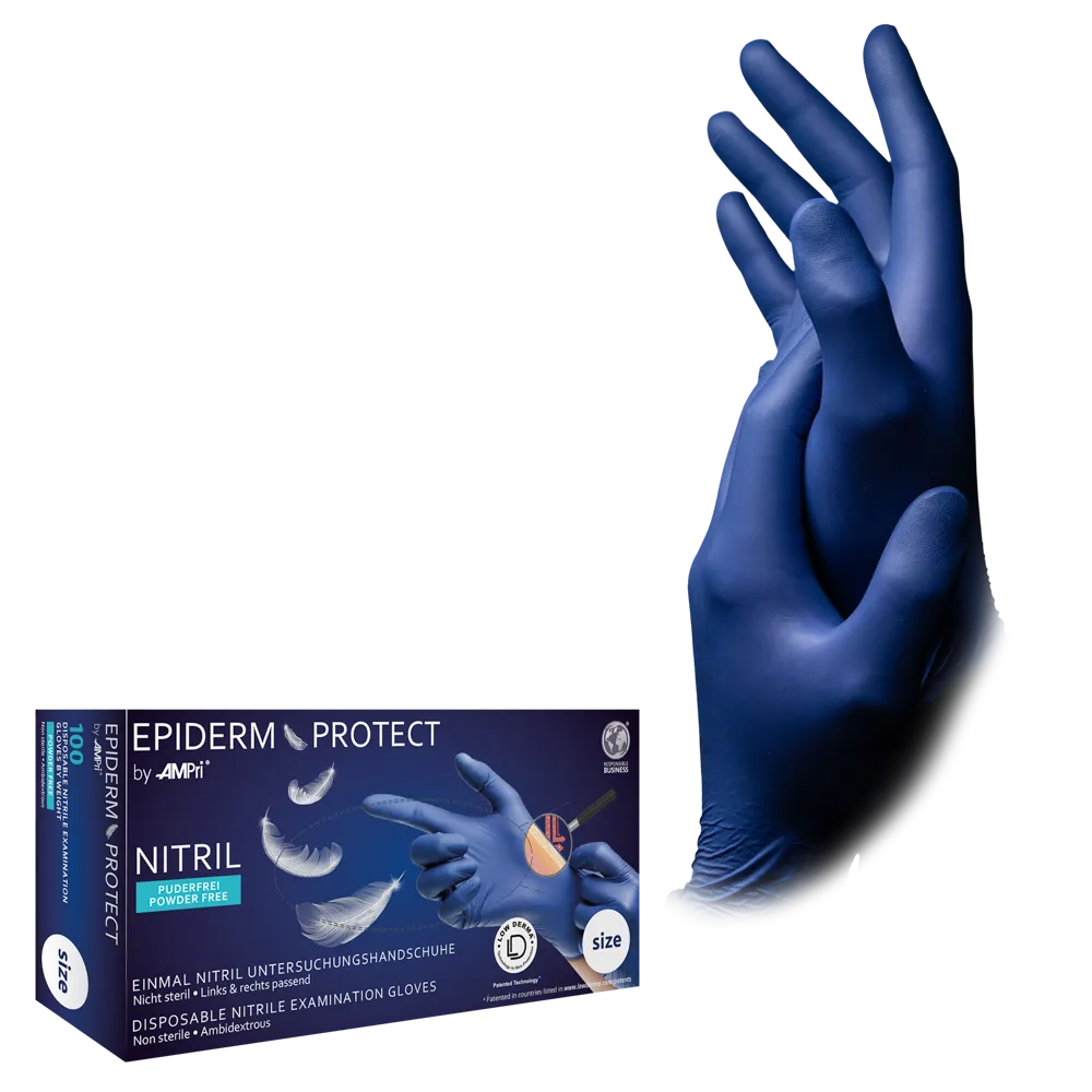 Guantes de nitrilo, azul metálico, talla M, sin polvo, EpidermProtect de Med-Comfort