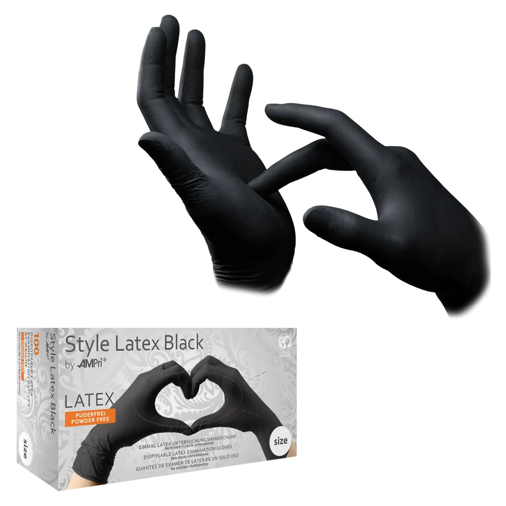 Guantes de látex, negro, talla XL, sin polvo, Estilo Látex Negro