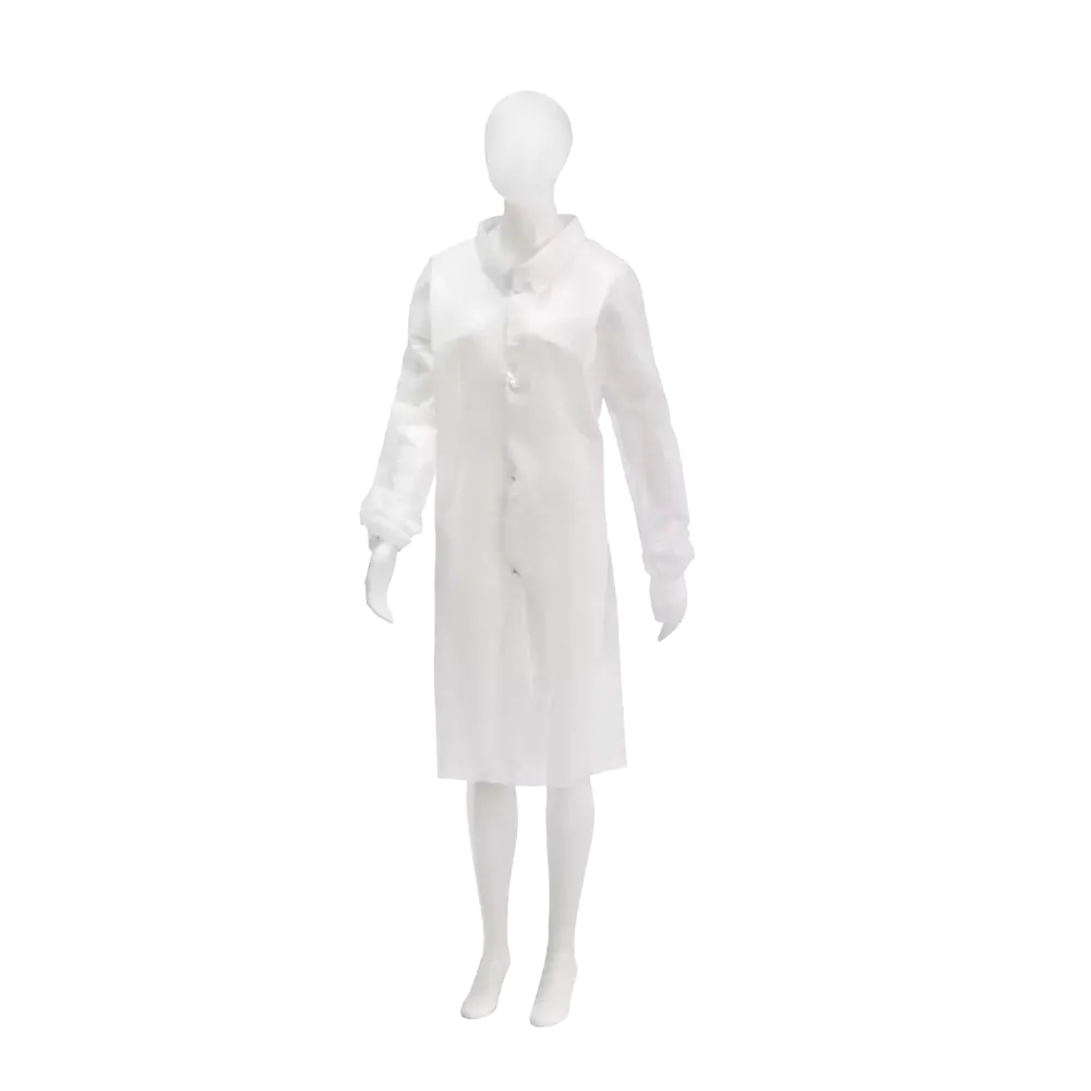 Batas de visita de PP no tejido, blancas, talla XXL, Med-Comfort: comprar bata de polipropileno desechable con 4 botones de presión.