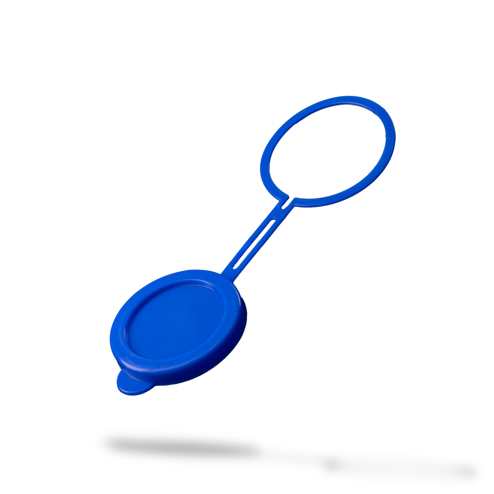 Tapa de PP para frascos de orina, diámetro del anillo 62 mm, diámetro de la tapa 58 mm, azul