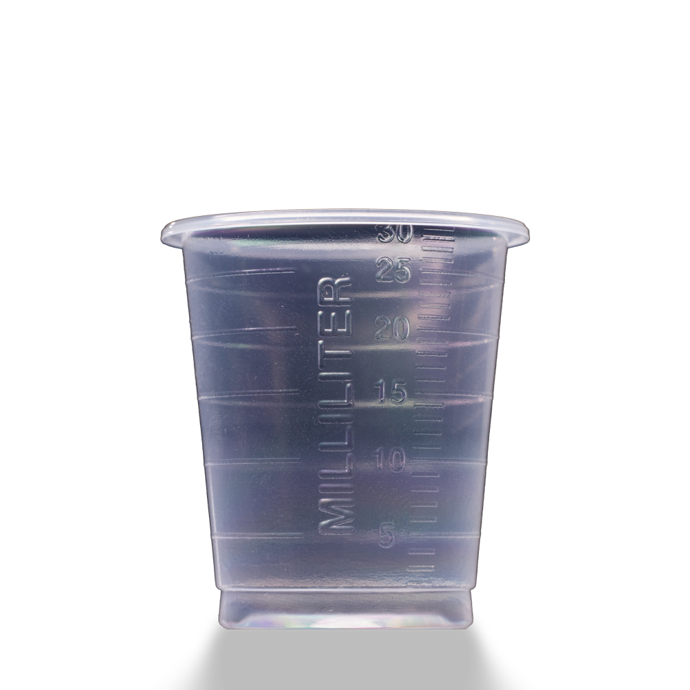 Vaso de medicina desechable PP Eco, 30 ml, graduado, transparente, Med-Comfort Eco: comprar un vaso de polipropileno médico producido de forma sostenible con función de medición para dispensar líquidos y distribuir medicamentos como suministros de sala.