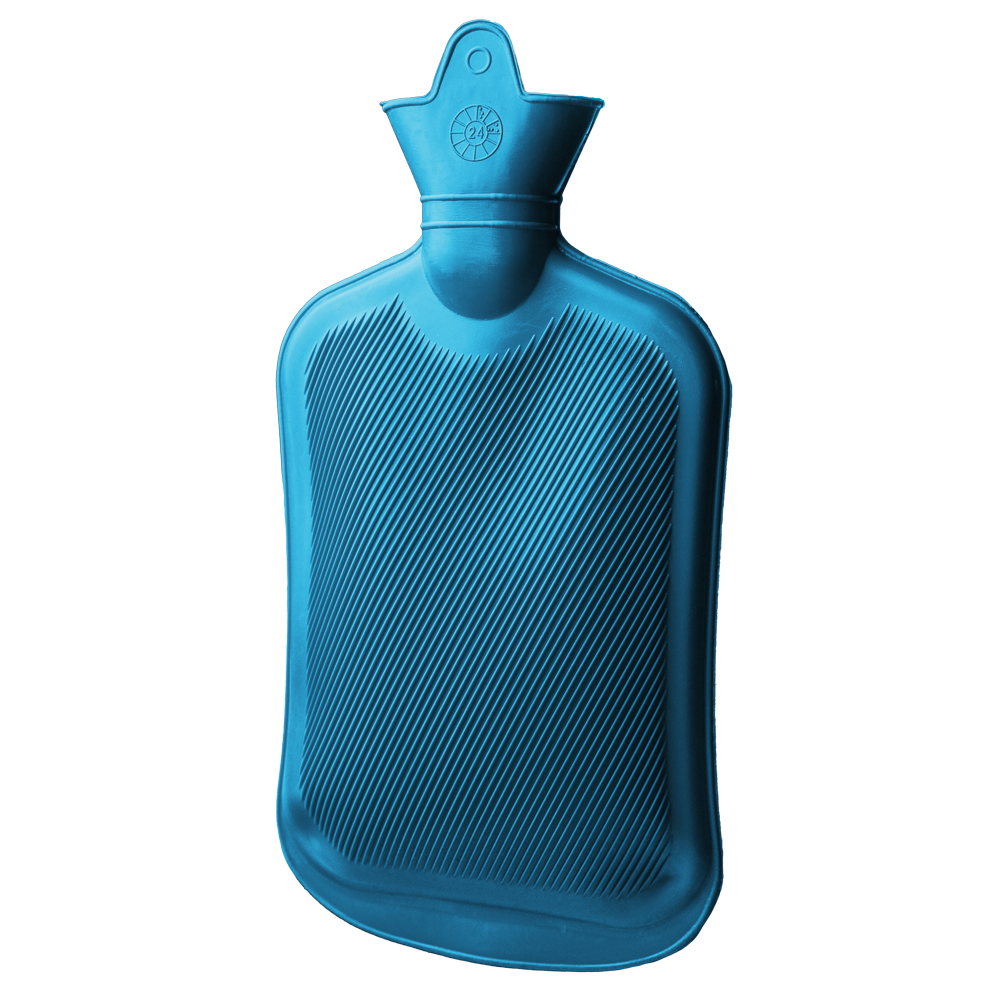 Bolsa de agua caliente, roja, azul, de goma, con tapón de rosca
