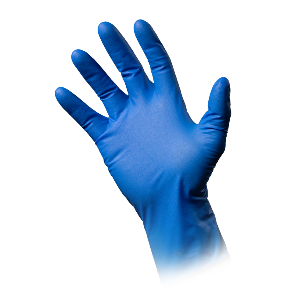 MED-COMFORT ALTO RIESGO, guante de nitrilo de protección química, sin polvo, azul, talla M