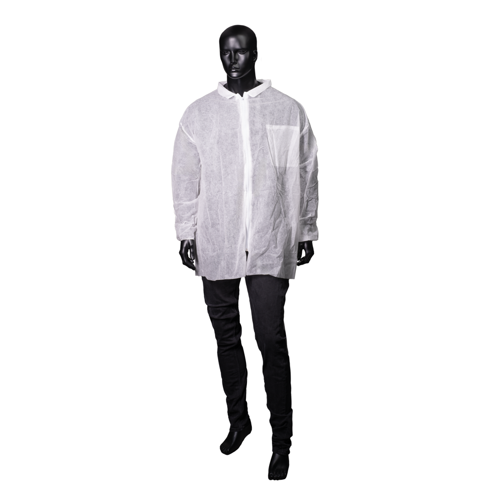 Chaqueta de visita de PP no tejido con cremallera, blanca, talla XXL, Med-Comfort