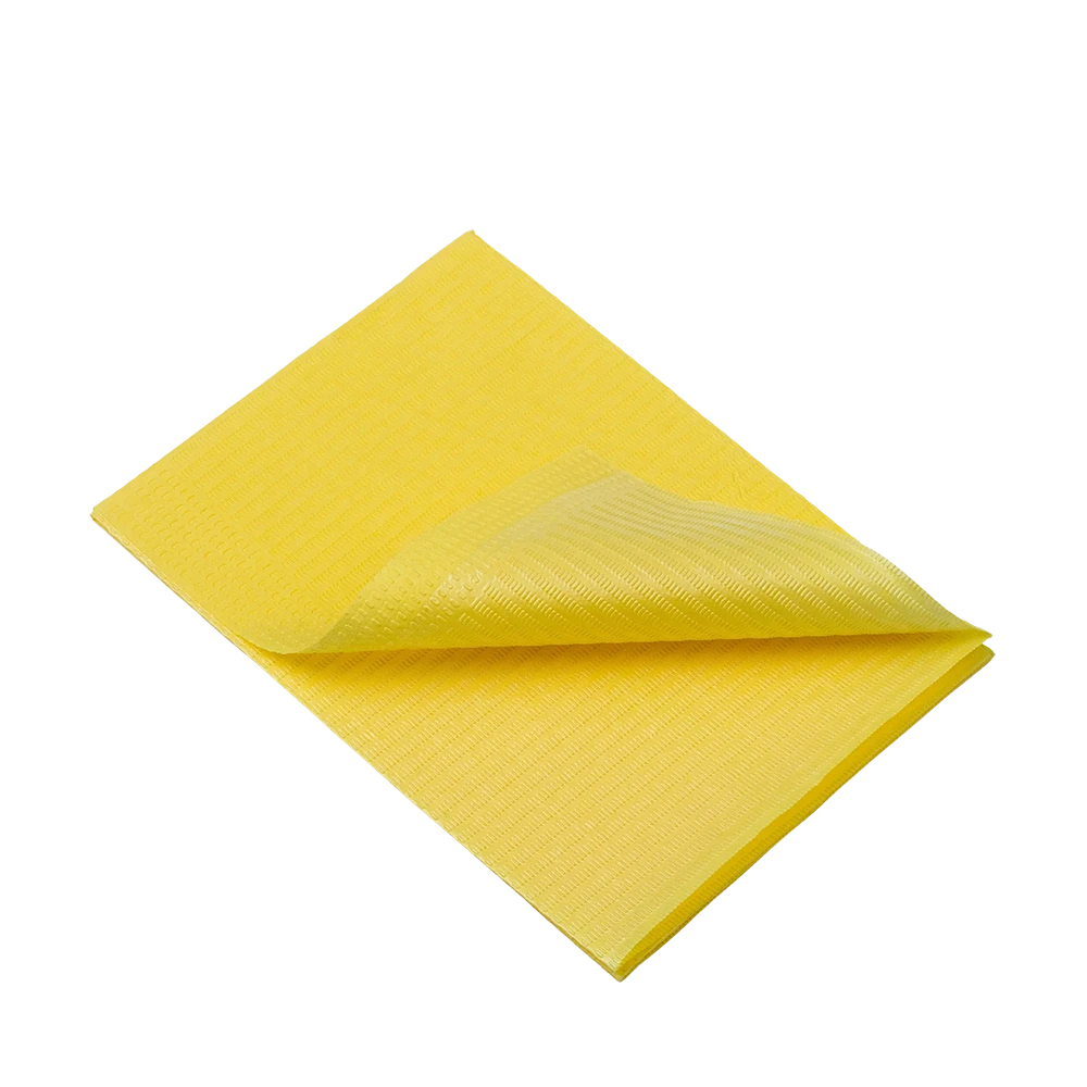 Servilletas dentales desechables para pacientes, 33 x 45 cm, color amarillo: comprar servilletas dentales de 1 o 2 capas para utilizarlas durante los tratamientos dentales como material de consulta.