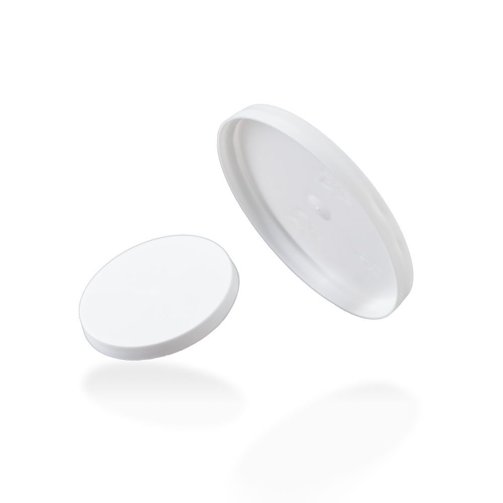 Tapa desechable de PE para vasos de medicina L-09170, blanco: comprar tapas desechables de polietileno como accesorios médicos para vasos a juego.