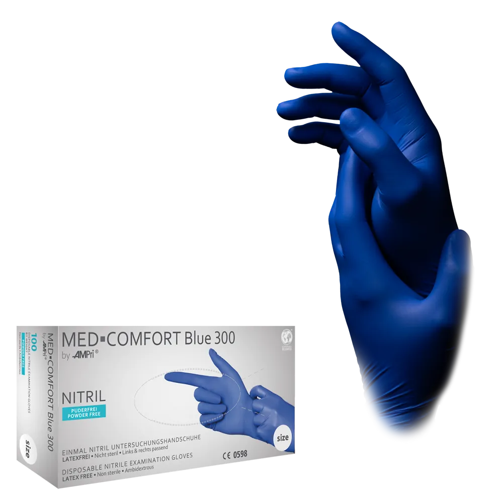 Guantes largos de nitrilo, azul, talla XL, sin polvo, Med-Comfort Azul 300