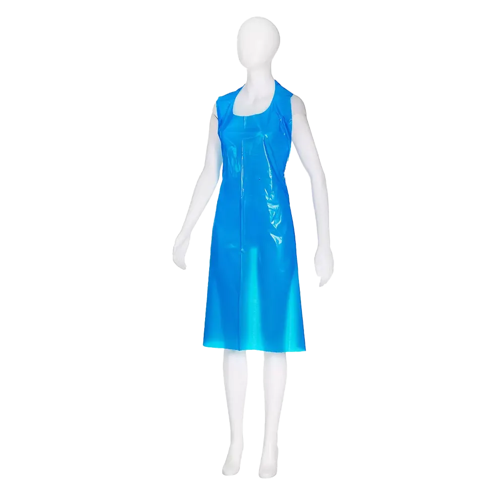 Delantales desechables, azul , 75 x 140 cm, polietileno, Med-Comfort: comprar delantal desechable para vendajes en caja dispensadora higiénica.
