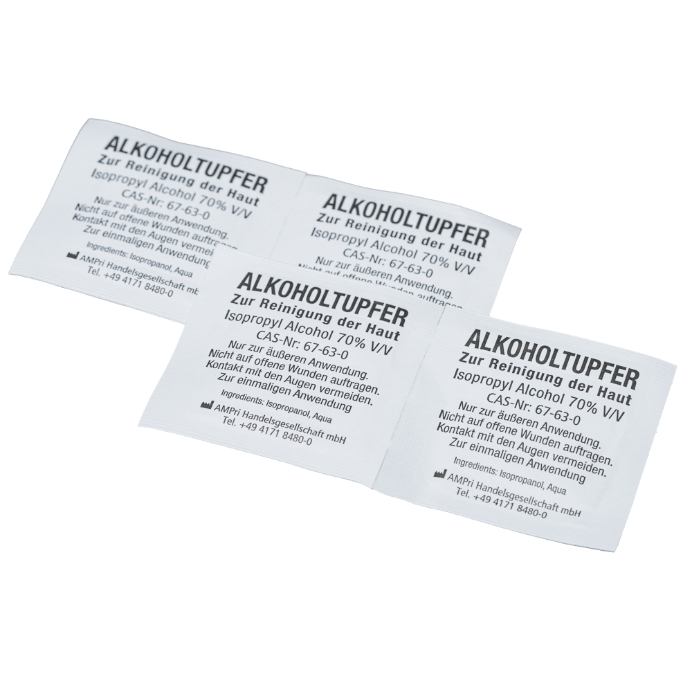 PP Toallitas de alcohol de viscosa, blancas, 6,5 x 3 cm - doblado a 3,2 x 3 cm, Clean-Comfort