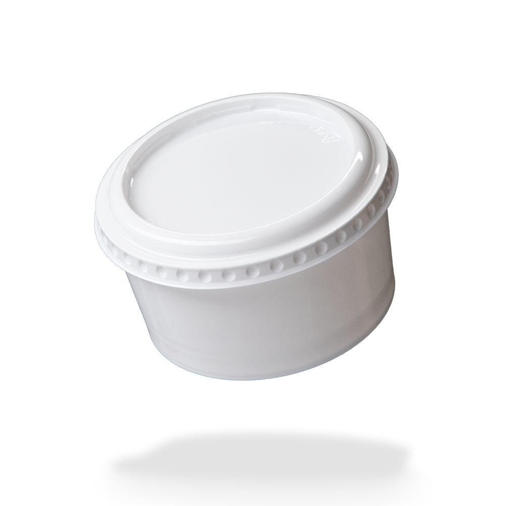 Vaso desechable para dentadura postiza con tapa, blanco, capacidad de llenado 250 ml