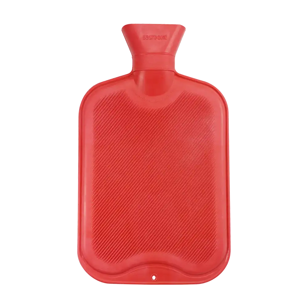 Bolsa de agua caliente, roja, de goma, con tapón de rosca: Bolsa de agua caliente 2l, para uso en el cuello o también adecuado para embarazos, comprar como suministros de sala y paciente.